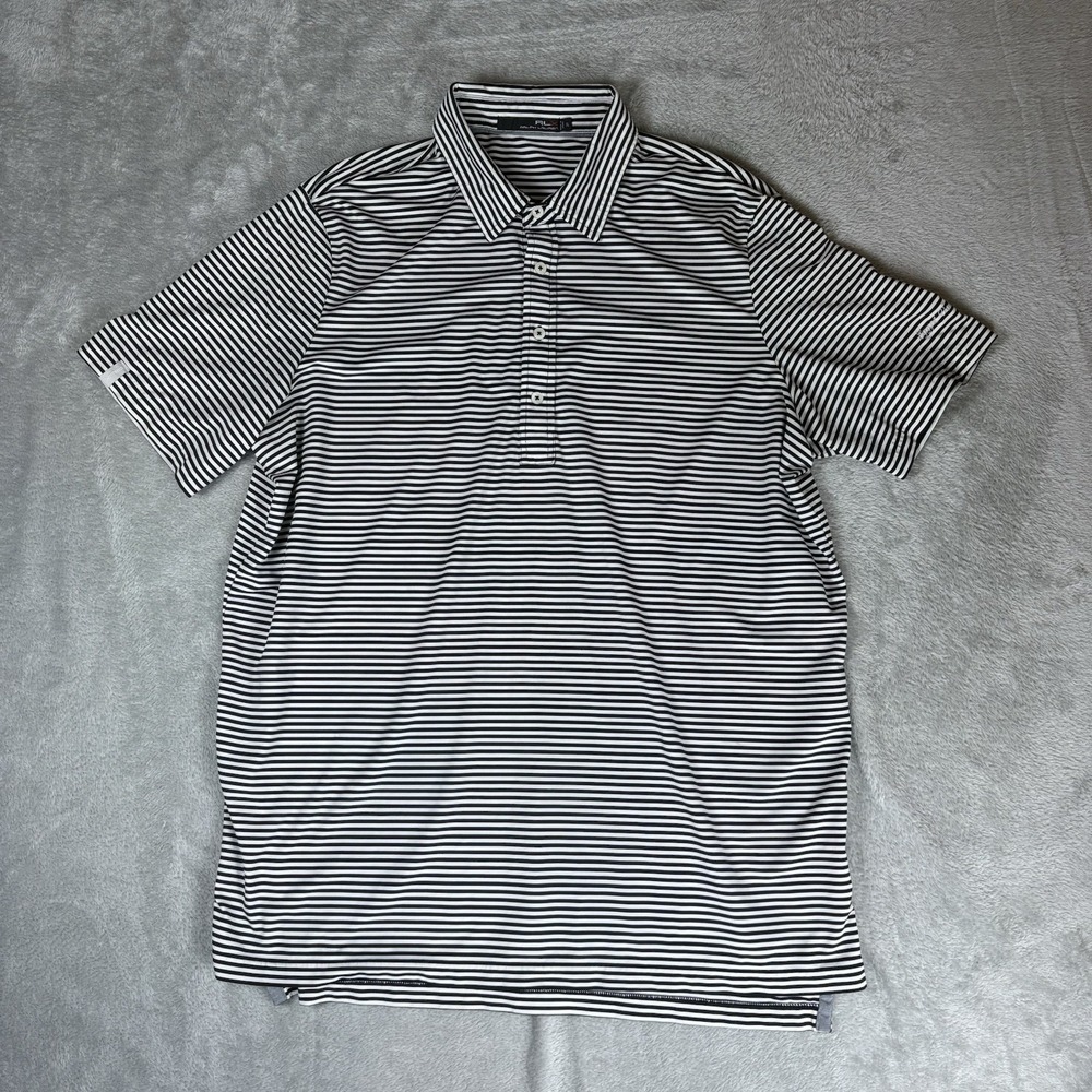 RLX Ralph Lauren Polo Shirt Mens XL Black White Striped Performance Golf